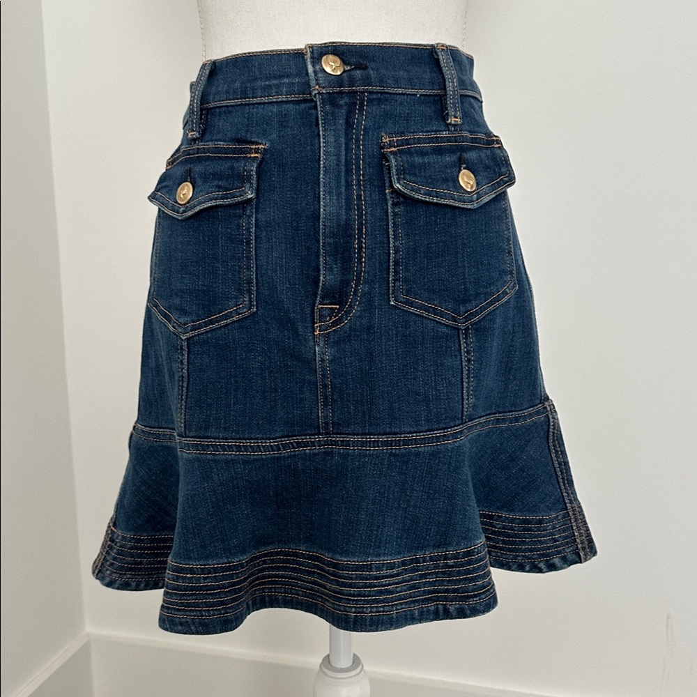7 For All Mankind Dark Blue Mini Skirt with Gold Buttons